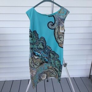 DB Blue Figured Sleeveless Shift Dress, size 6 Petite